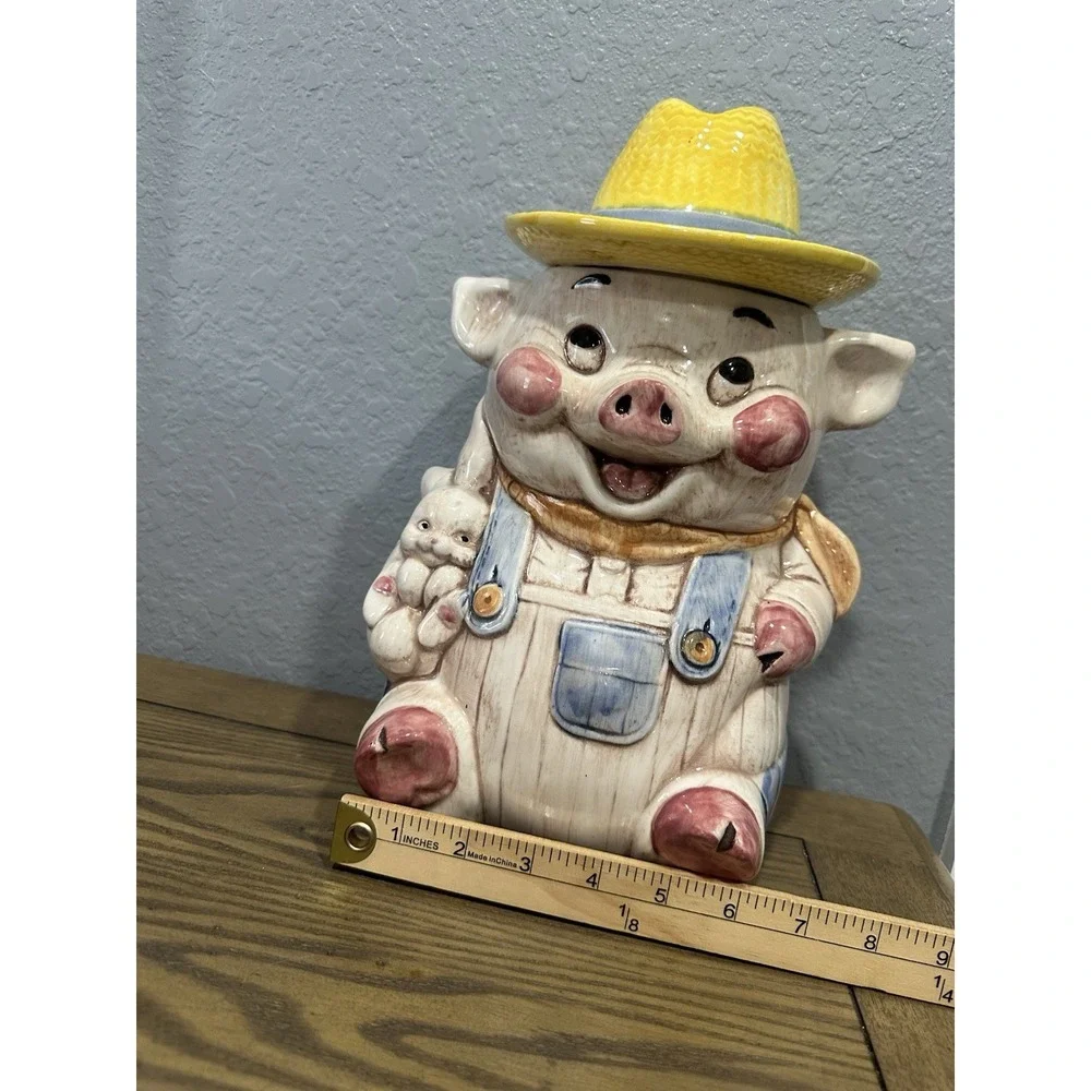 Vintage Treasure Craft Farmer Hog Pig Cookie Jar 12 in Made in USA 1960s